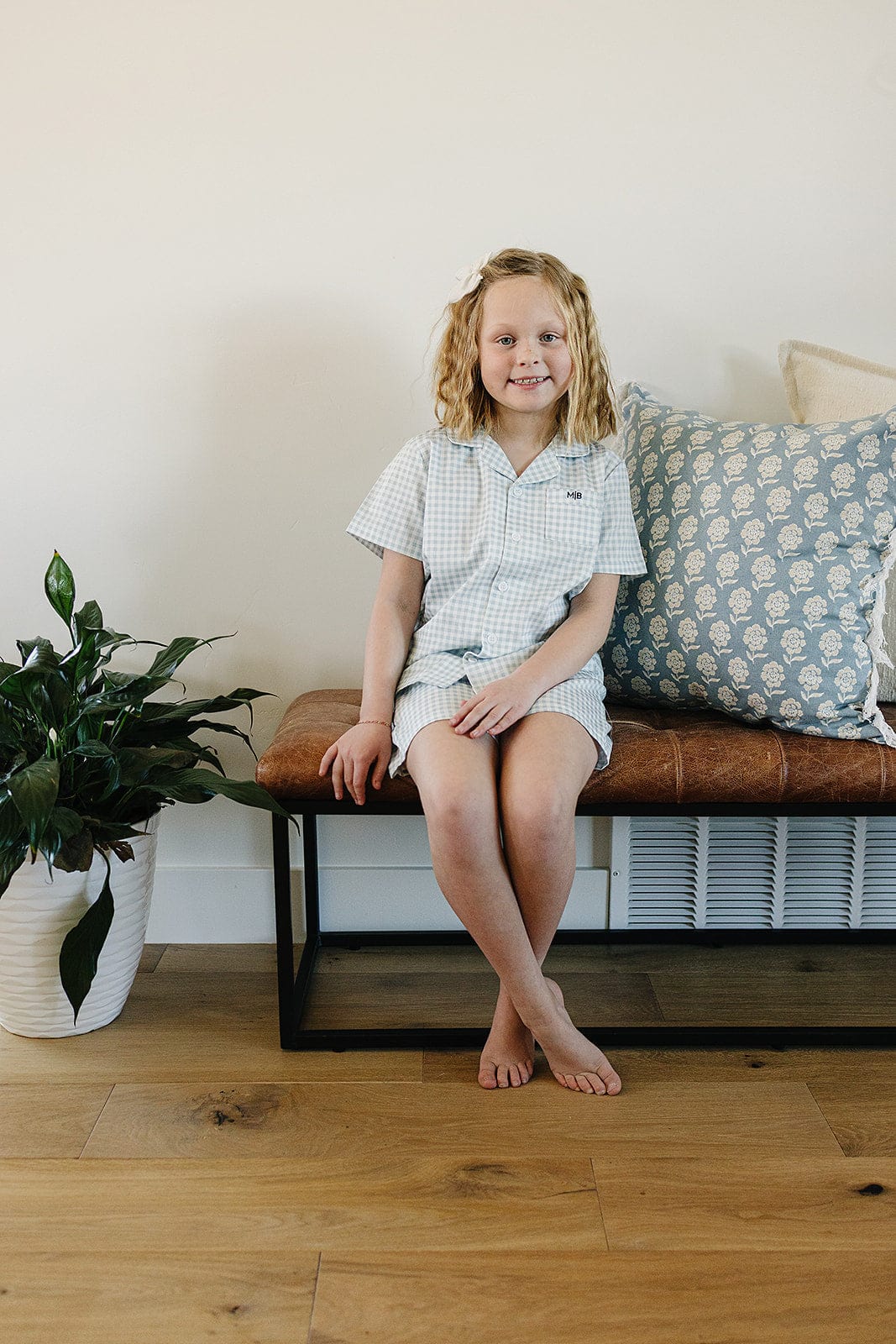 Light Blue Gingham Short Pajama Set - Image 2