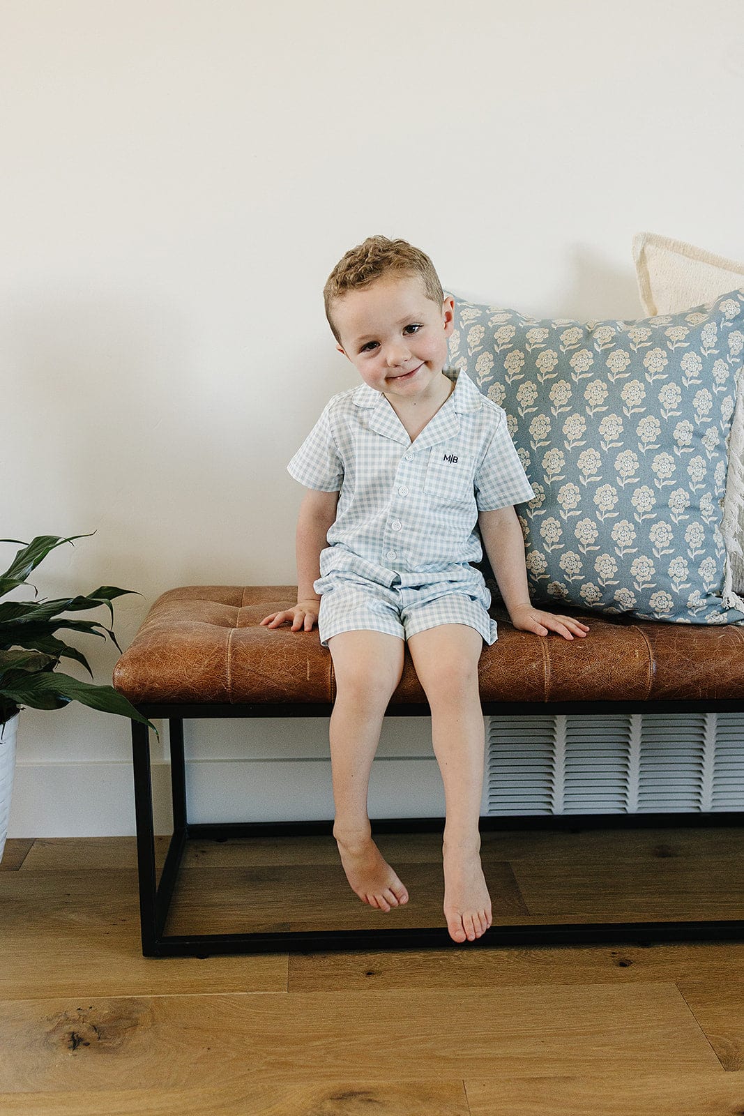 Light Blue Gingham Short Pajama Set - Image 4