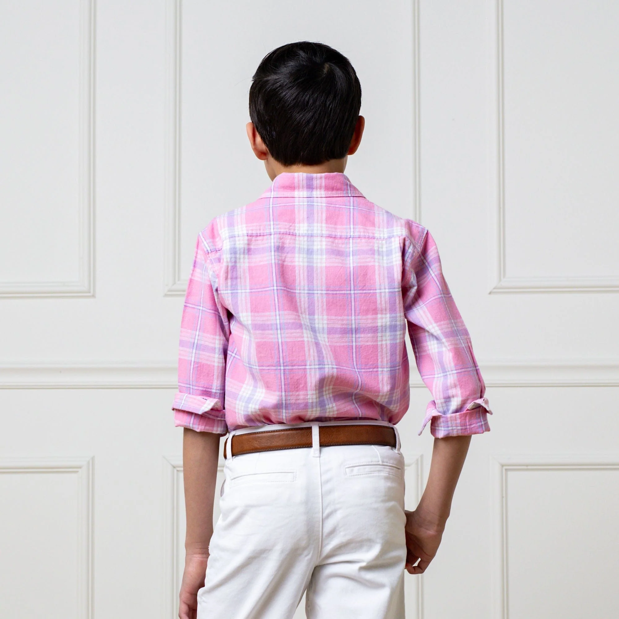 Linen Button Down Shirt - Tea Room Pink Plaid - Image 3