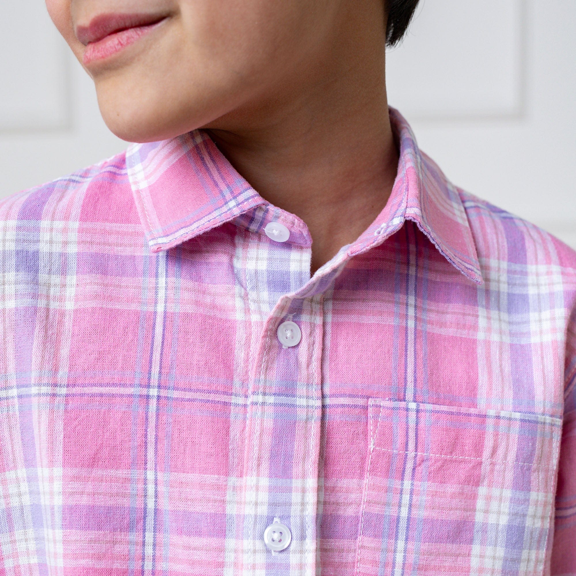 Linen Button Down Shirt - Tea Room Pink Plaid - Image 4