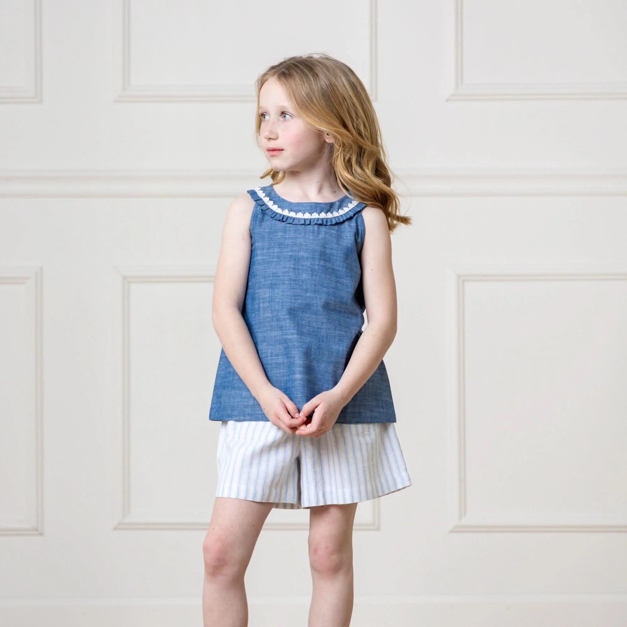 Linen Flat Front Short - Riviera Stripe - Image 2