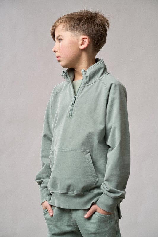 Cotton Quarter Zip Pullover - Basil Wash - Image 2