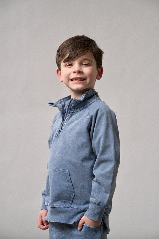 Cotton Quarter Zip Pullover - Navy Wash - Image 4