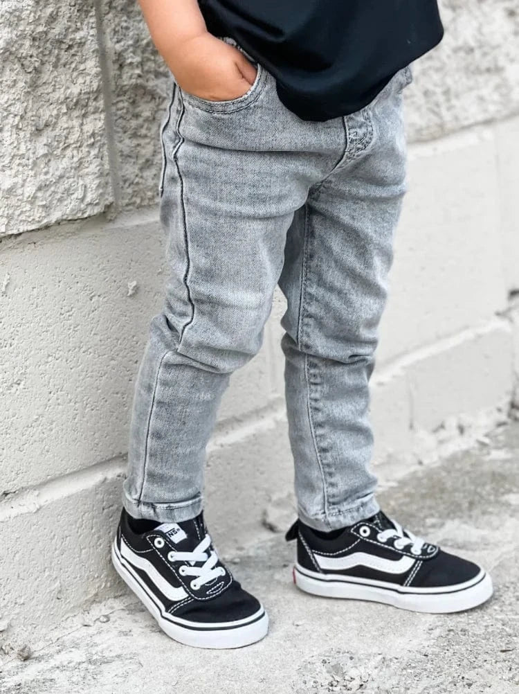 Kids Cotton Grey Wash Denim Jeans - Image 4