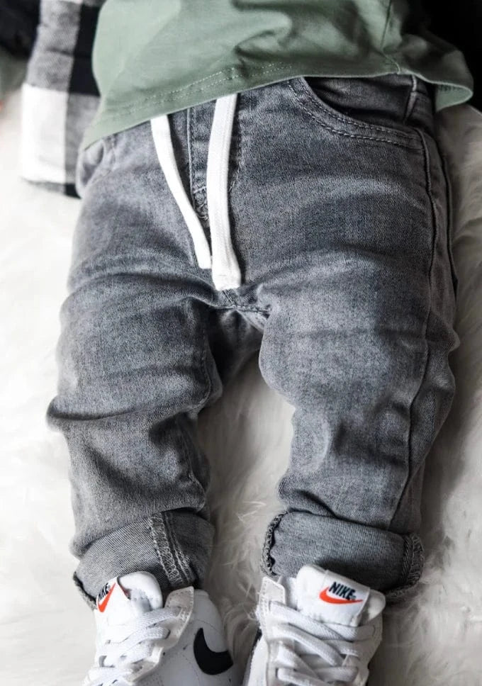 Kids Cotton Grey Wash Denim Jeans - Image 6