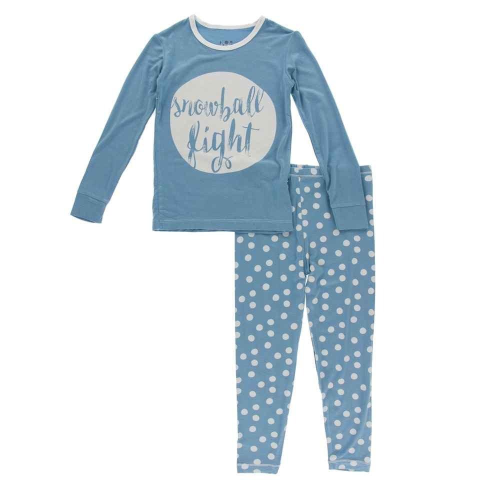 Bamboo Long Sleeve Graphic Tee Pajama Set - Blue Moon Snowballs - Image 2