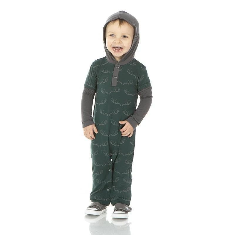 Bamboo Long Sleeve Hoodie Romper - Pine Deer Rack - Image 2