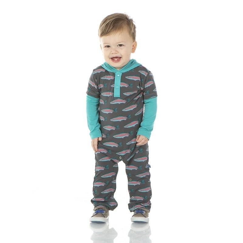 Bamboo Long Sleeve Hoodie Romper - Stone Rainbow Trout - Image 2