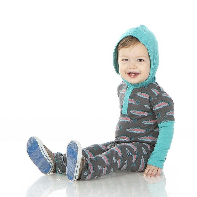 Bamboo Long Sleeve Hoodie Romper - Stone Rainbow Trout - Image 3
