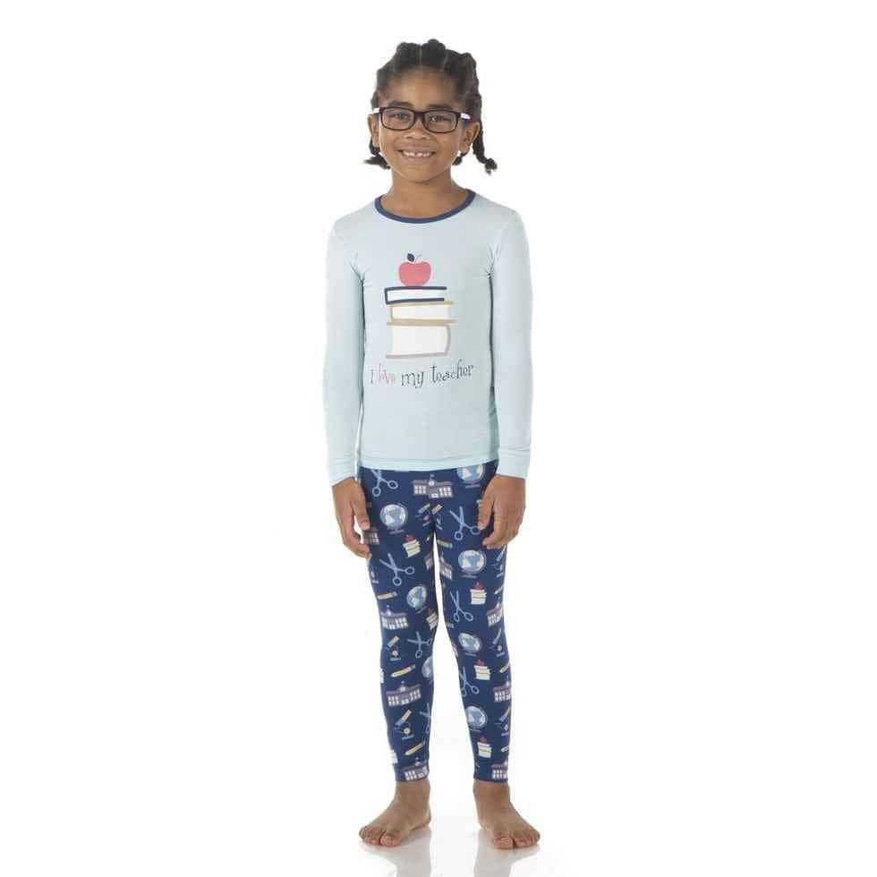 Print Bamboo Long Sleeve Pajama Set - Navy Education - Image 2