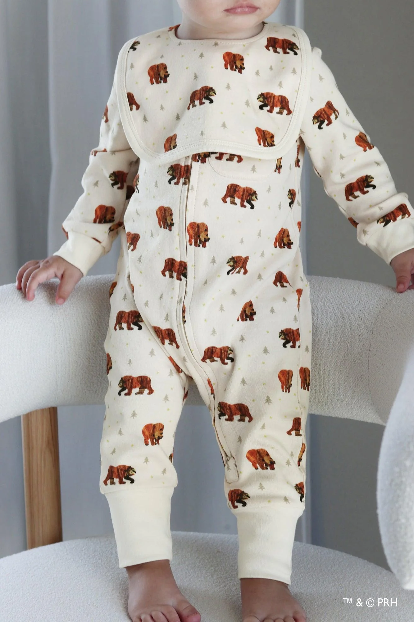 Footless Romper with 2-Way Zipper - Brown Bear - Image 2