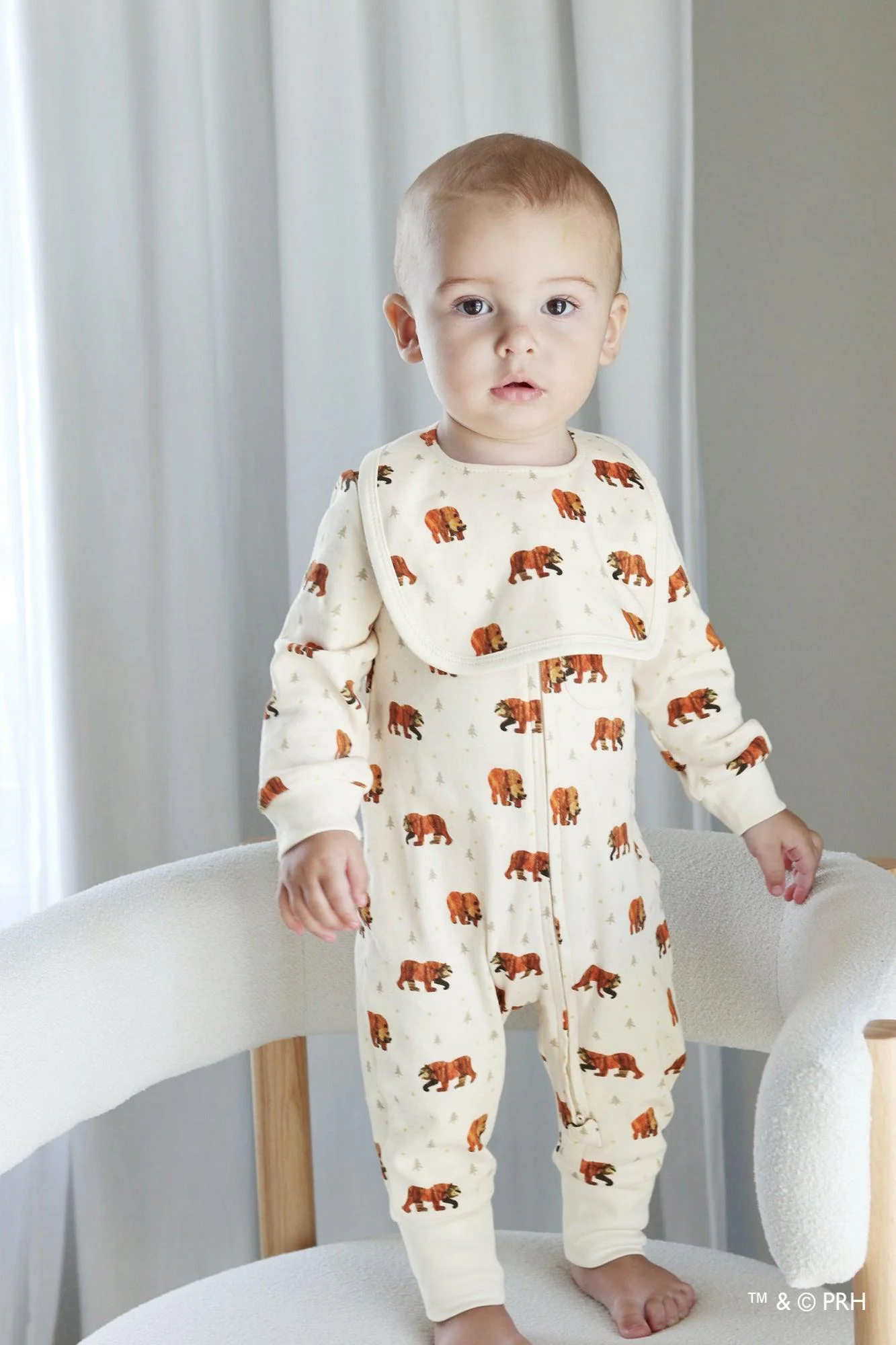 Footless Romper with 2-Way Zipper - Brown Bear - Image 5
