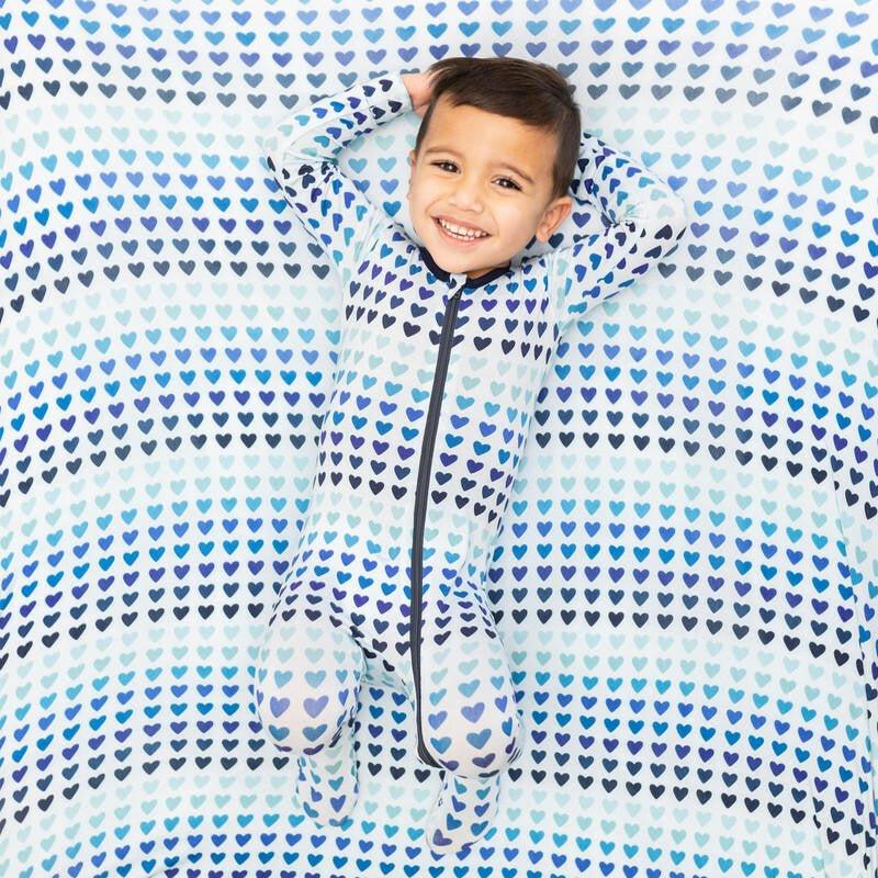 Bamboo Footie with Zipper - Blue Ombre Hearts - Image 2