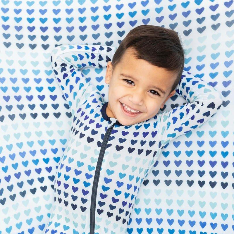 Bamboo Footie with Zipper - Blue Ombre Hearts - Image 4