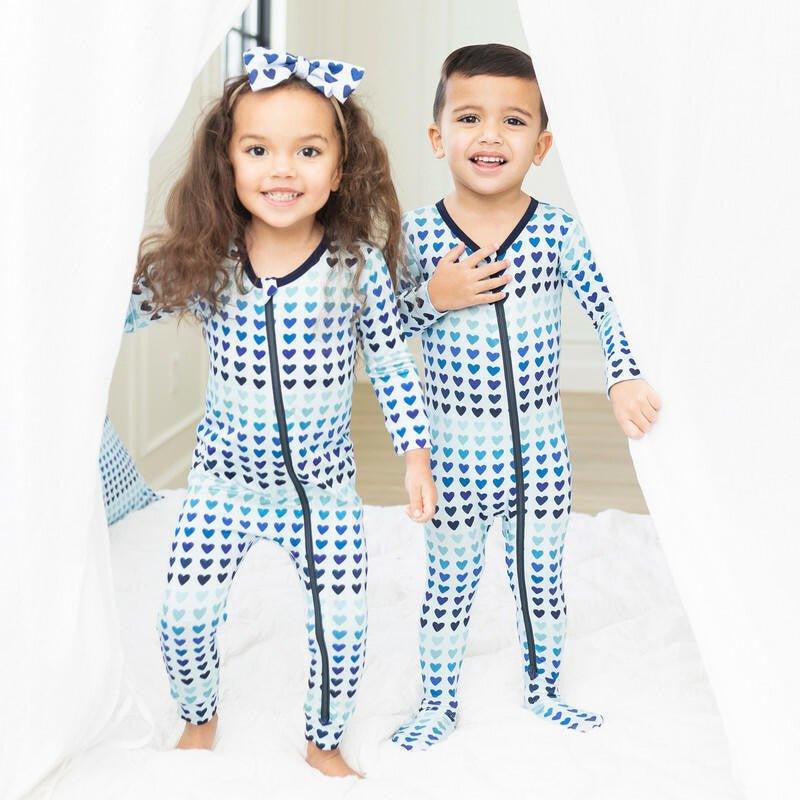 Bamboo Footie with Zipper - Blue Ombre Hearts - Image 5