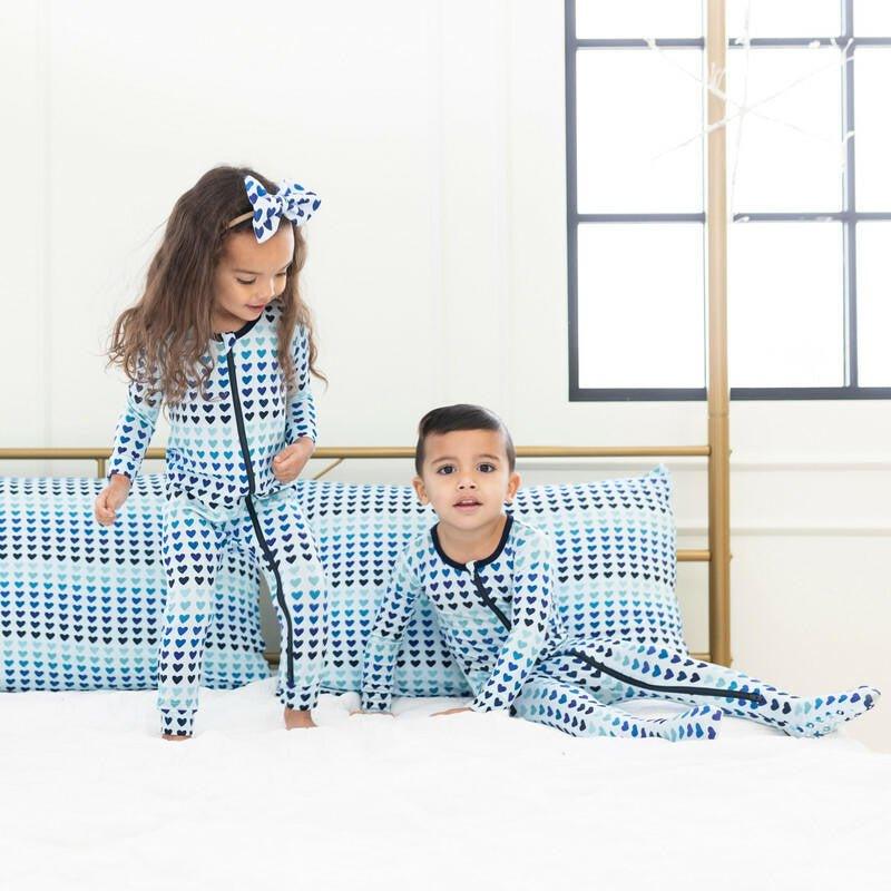 Bamboo Footie with Zipper - Blue Ombre Hearts - Image 6