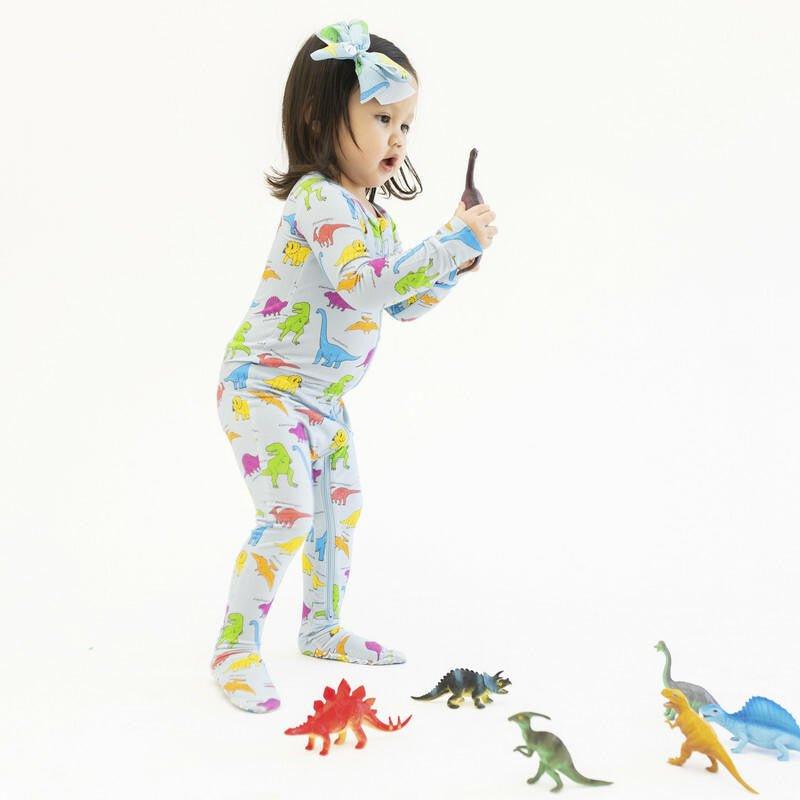 Bamboo Footie with Zipper - Neon Dinos - Image 5