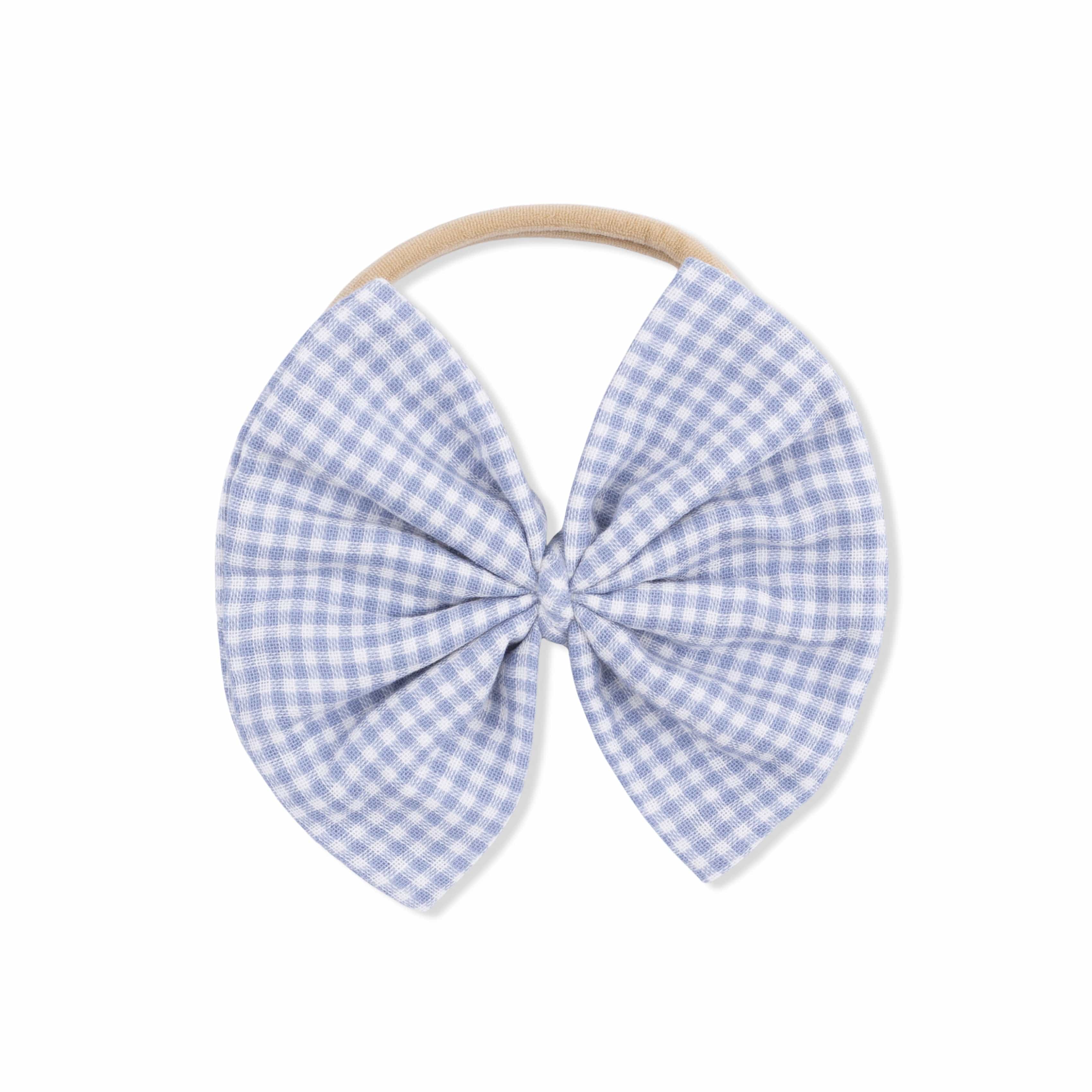 Bow on Headband - Micro Gingham Blue Blizzard - Image 2