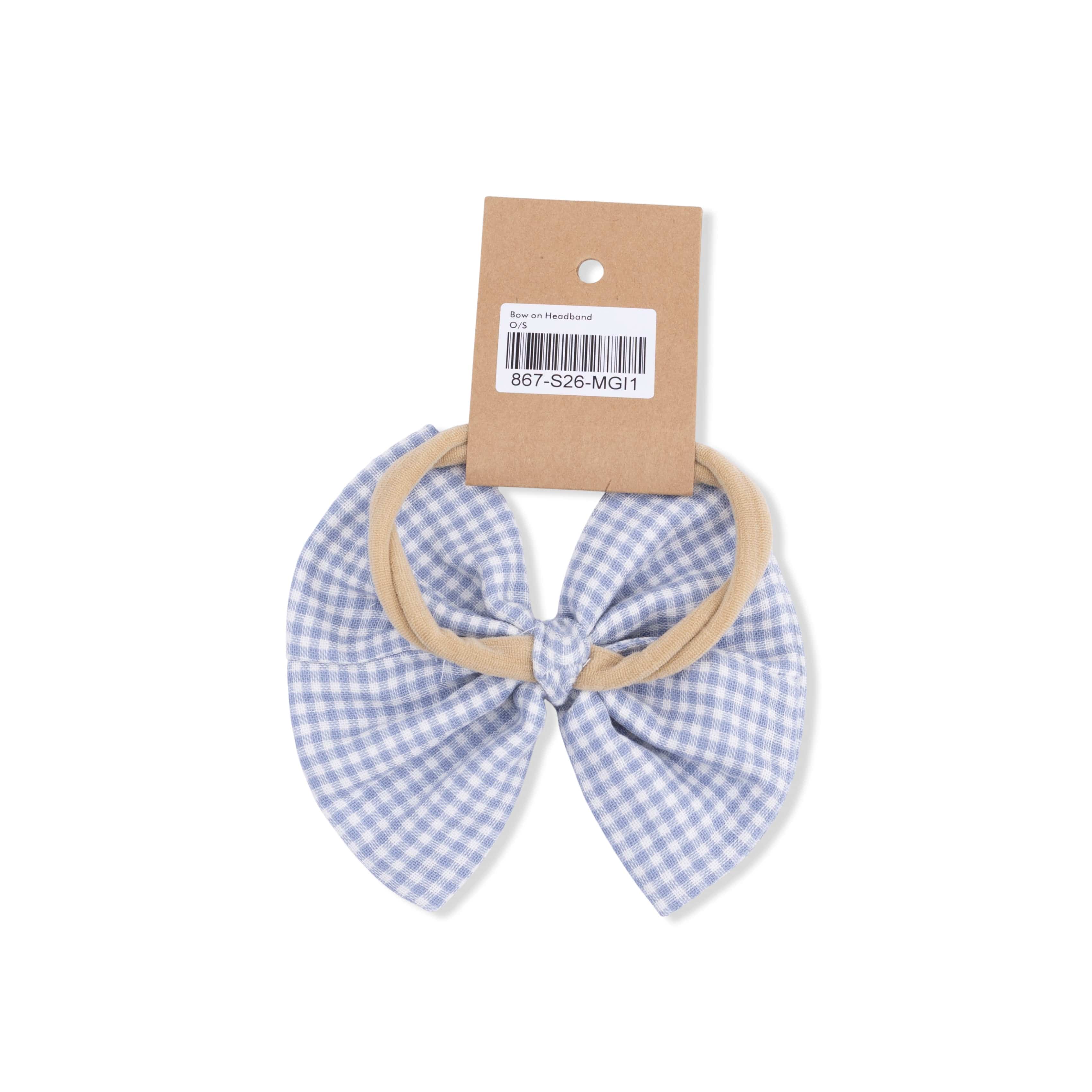 Bow on Headband - Micro Gingham Blue Blizzard - Image 3