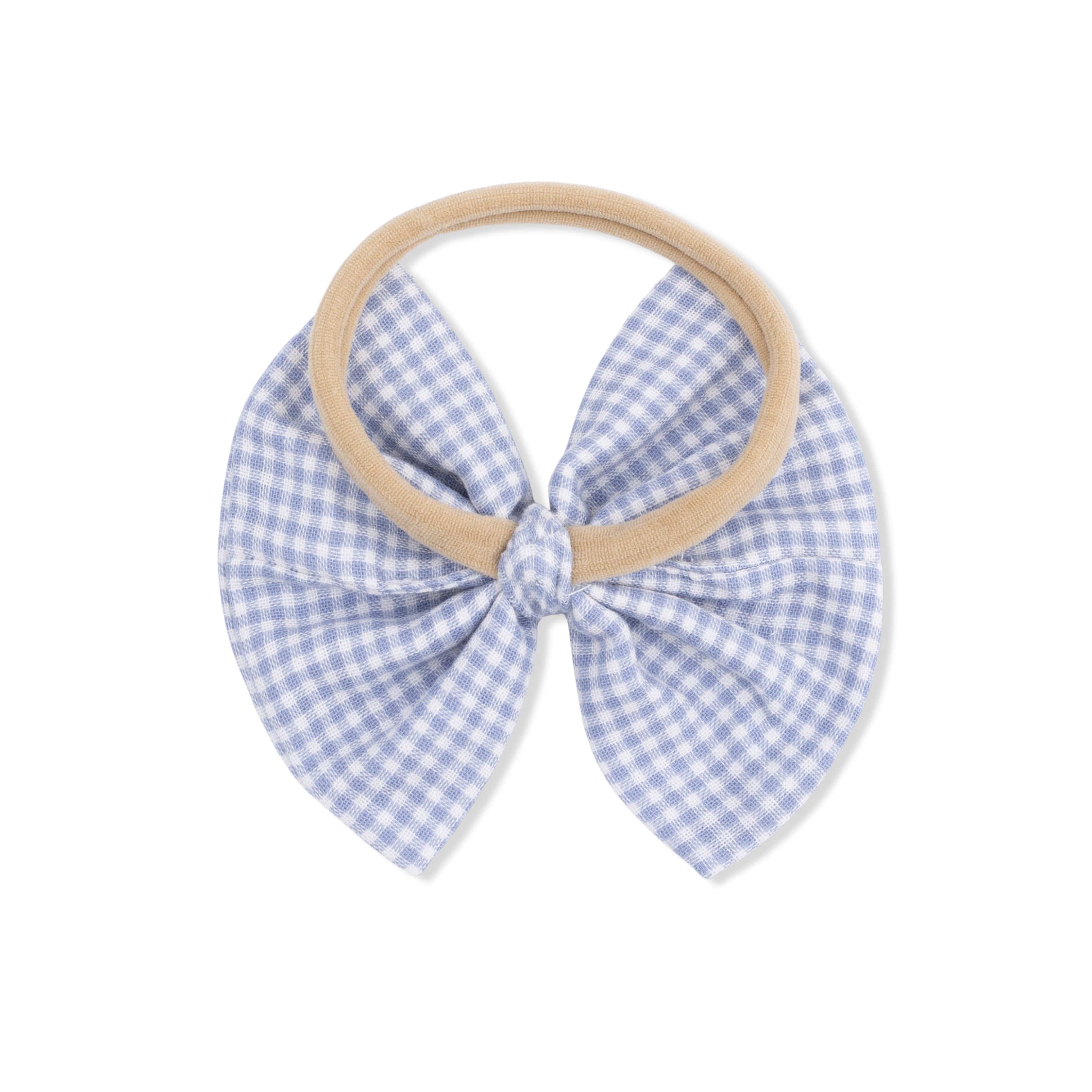 Bow on Headband - Micro Gingham Blue Blizzard - Image 5