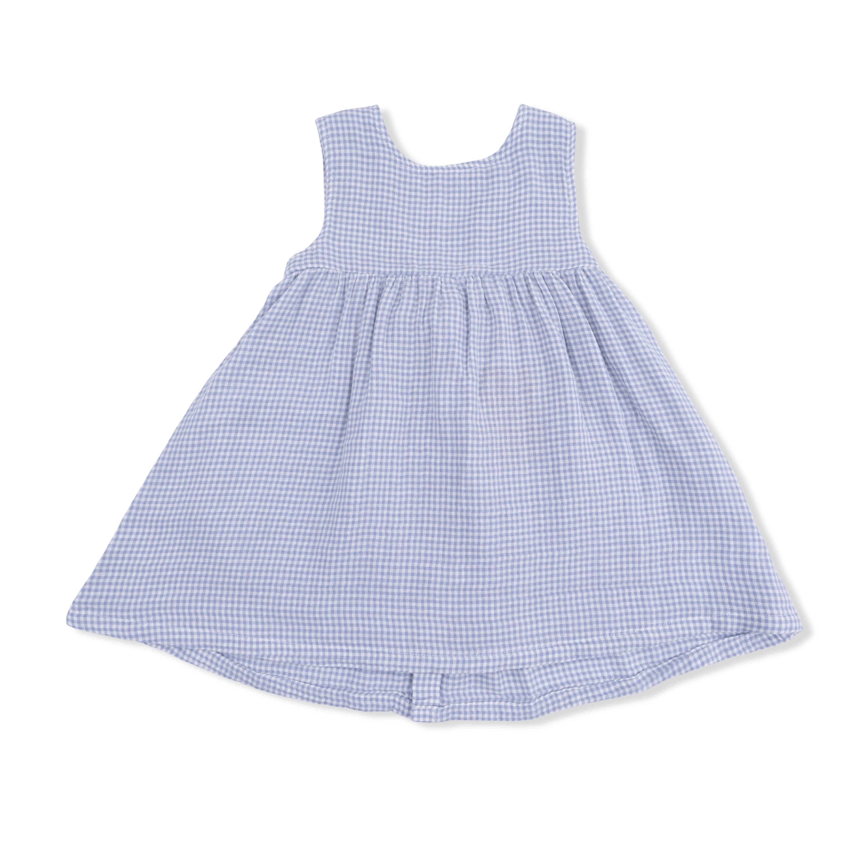 Dress with Bow and Bloomer - Micro Gingham Blue Blizzard - Image 2