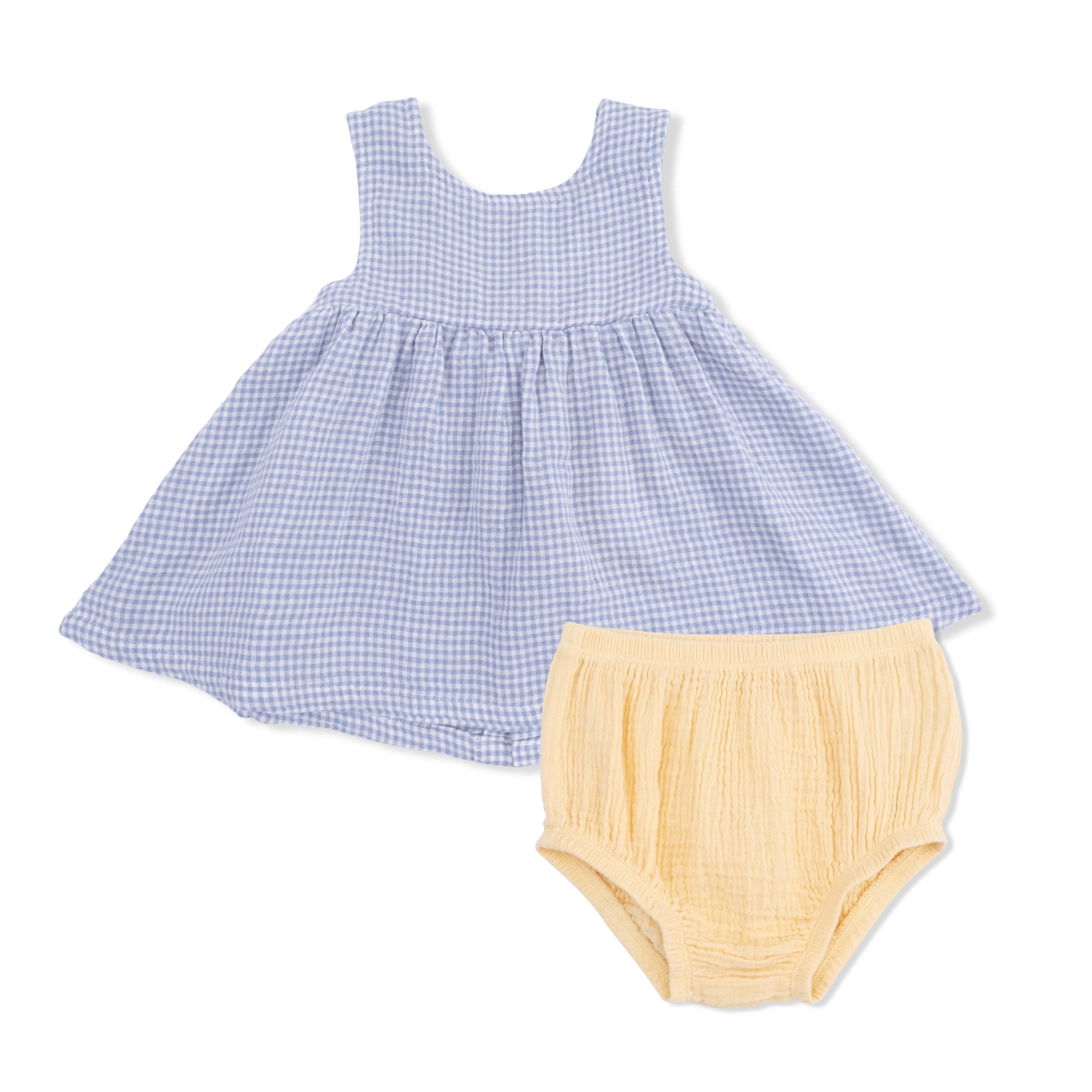 Infant Dress with Bow and Bloomer - Micro Gingham Blue Blizzard - Image 2