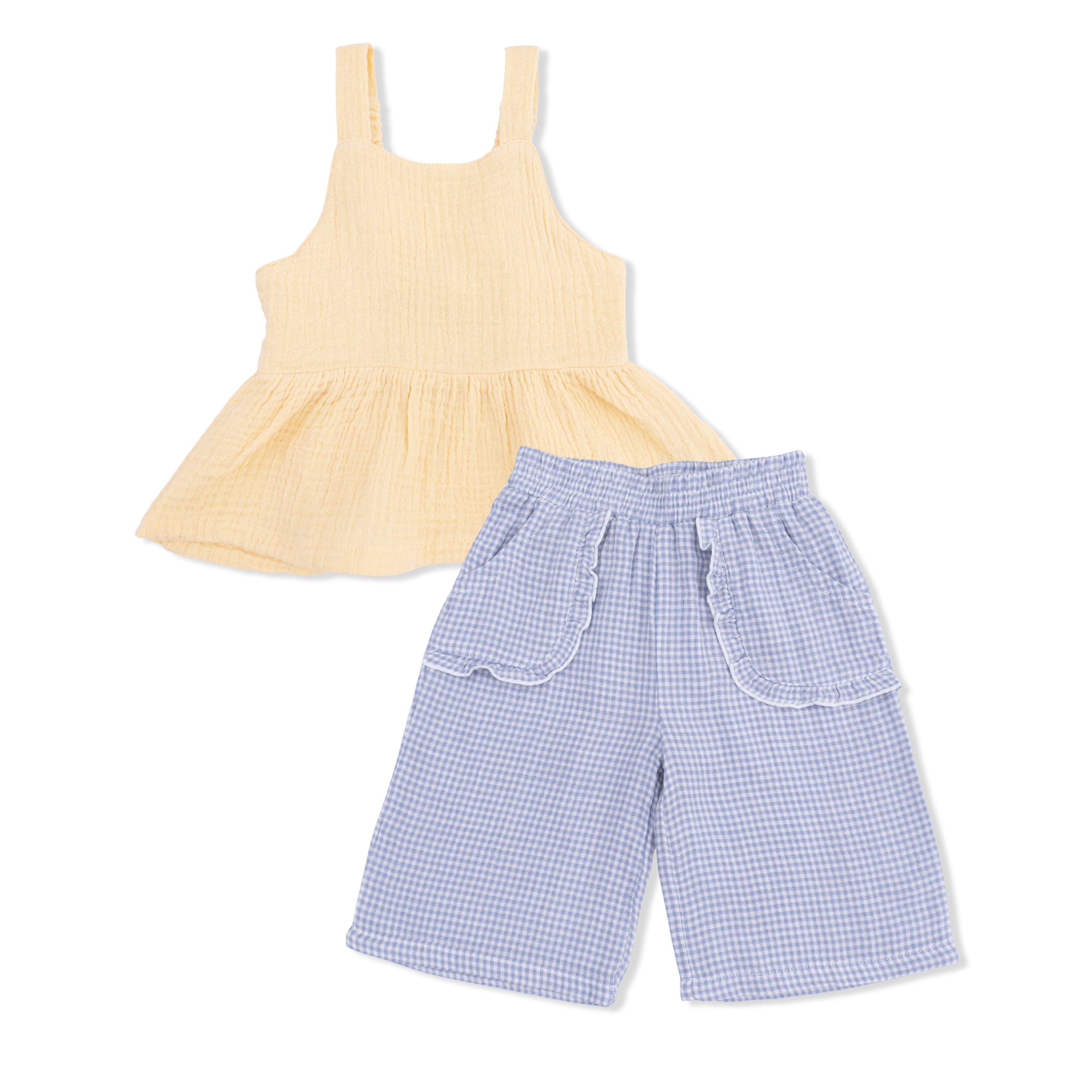 Peplum Tank with Wide Leg Pant - Micro Gingham Blue Blizzard - Image 2