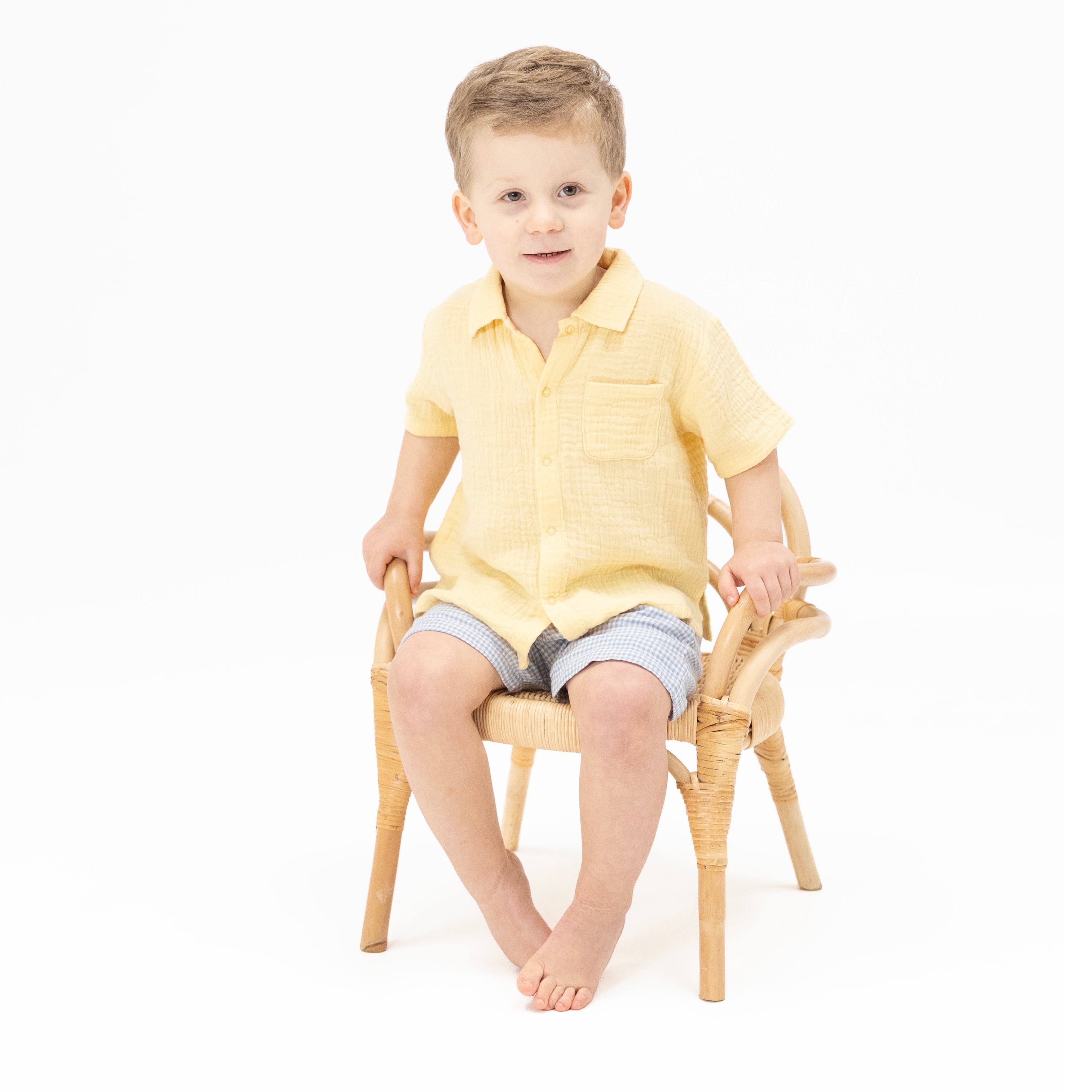 Polo Button Up with Casual Short - Micro Gingham Blue Blizzard