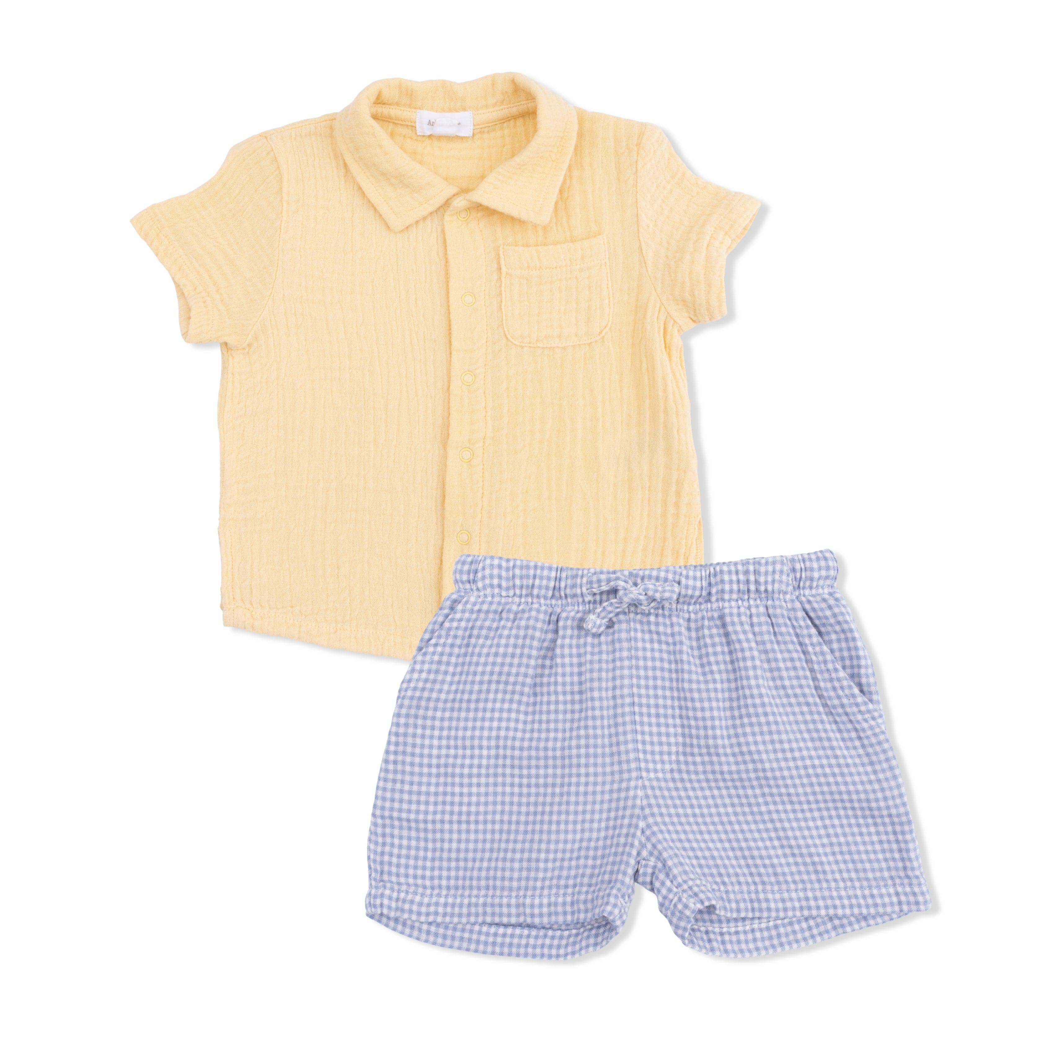 Polo Button Up with Casual Short - Micro Gingham Blue Blizzard - Image 2