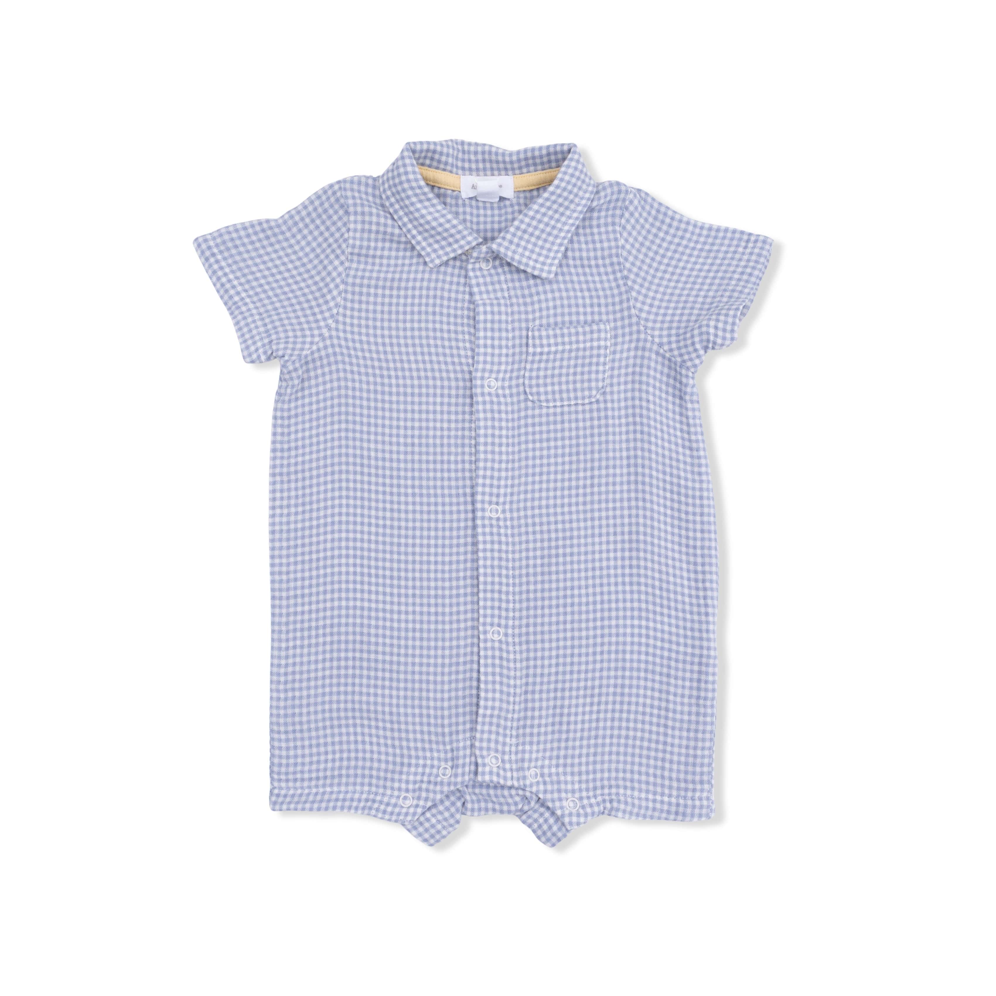 Polo Shortie Romper - Micro Gingham Blue Blizzard - Image 2