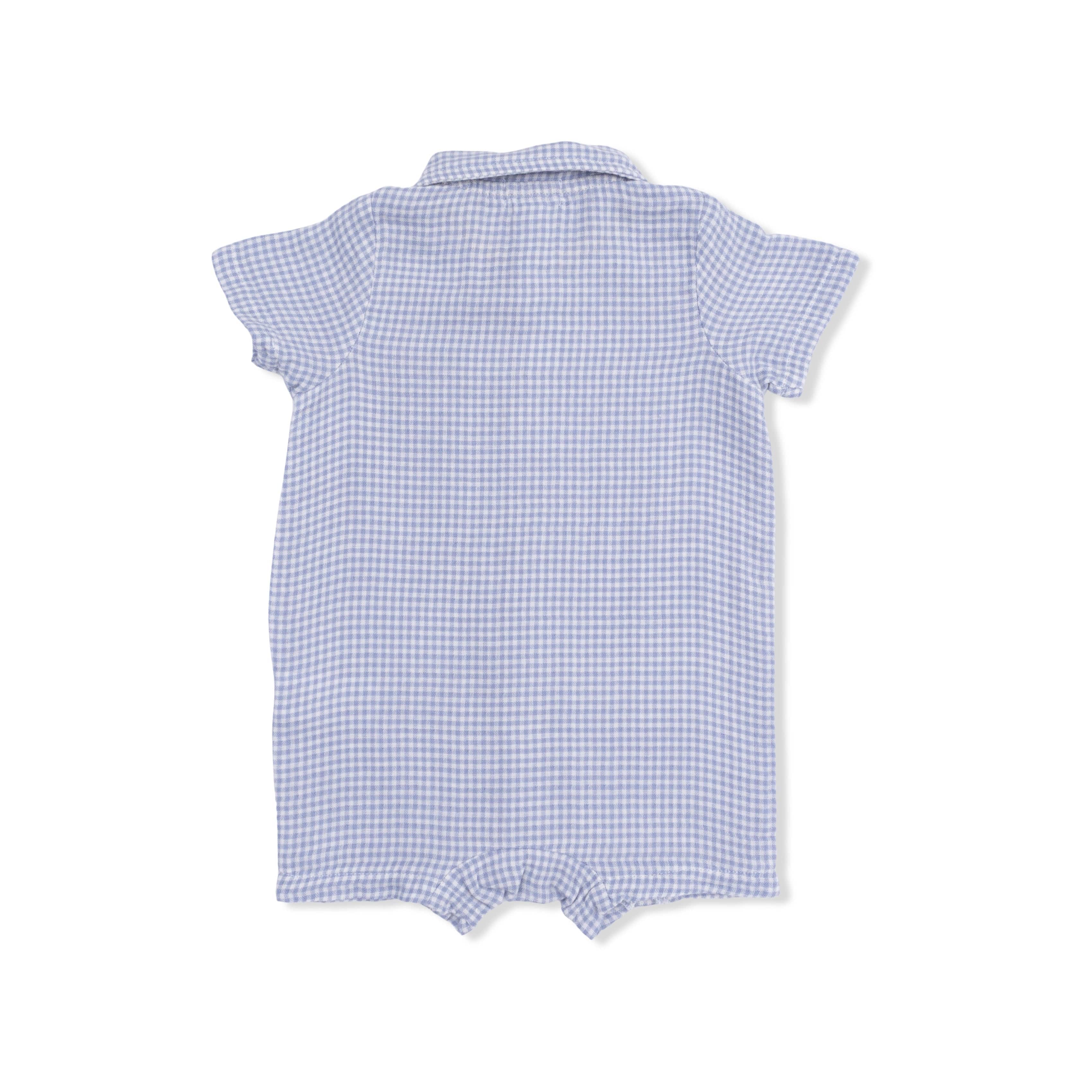 Polo Shortie Romper - Micro Gingham Blue Blizzard - Image 3