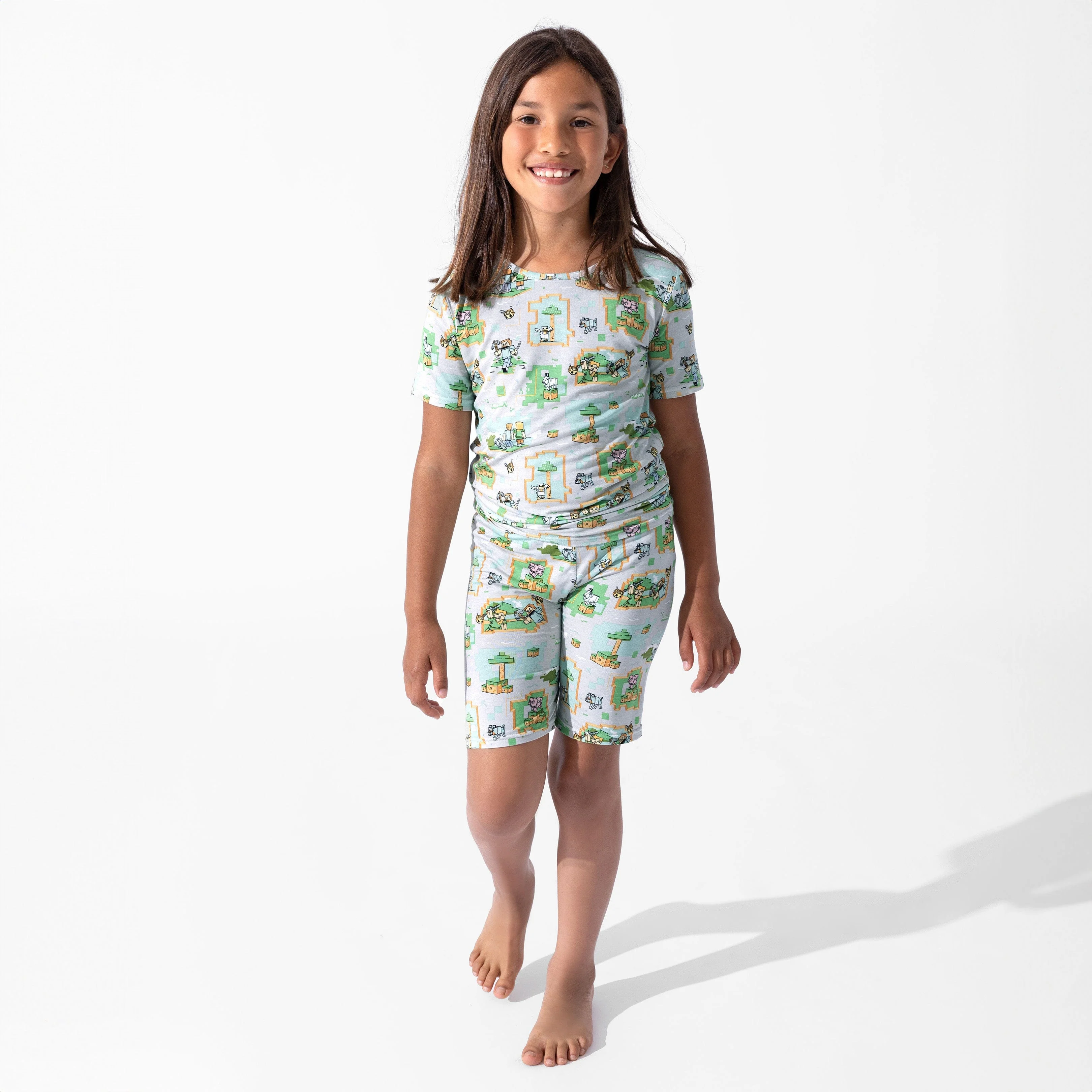 Bamboo Short Sleeve Pajama Set with Shorts - Minecraft Overworld Dreams - Image 2