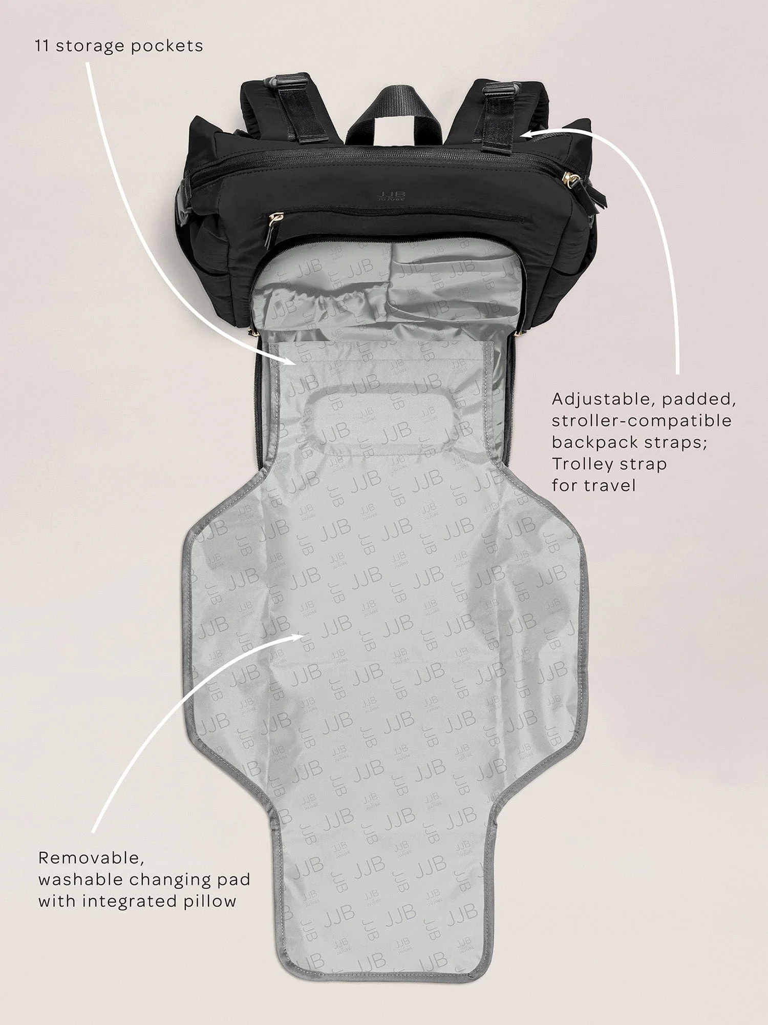 Modern Backpack Diaper Bag - Black - Image 6