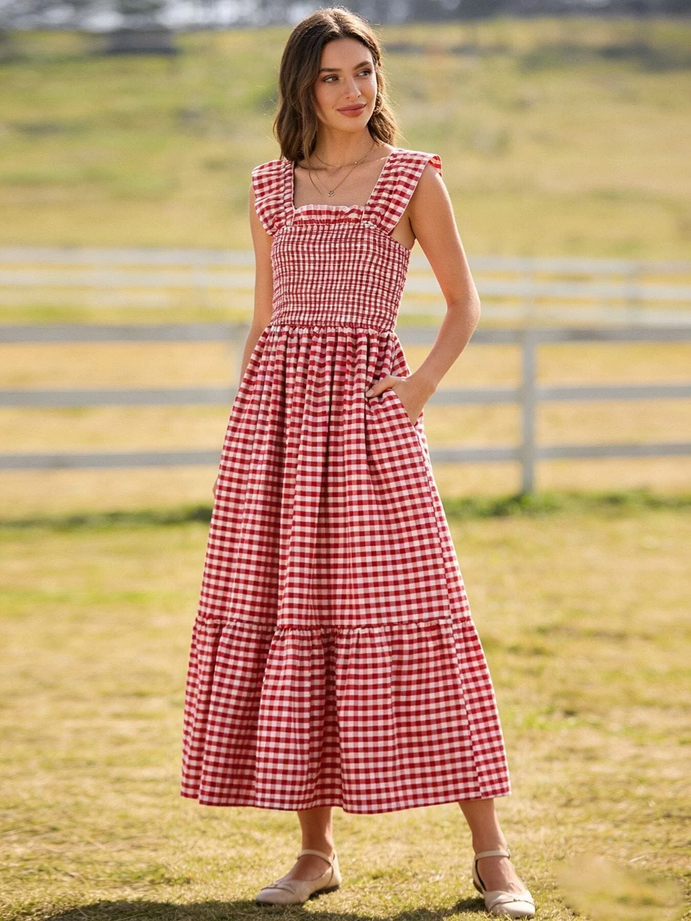 Mommy & Me Adult Dress - Red Plaid Sleeveless Outfit for Party