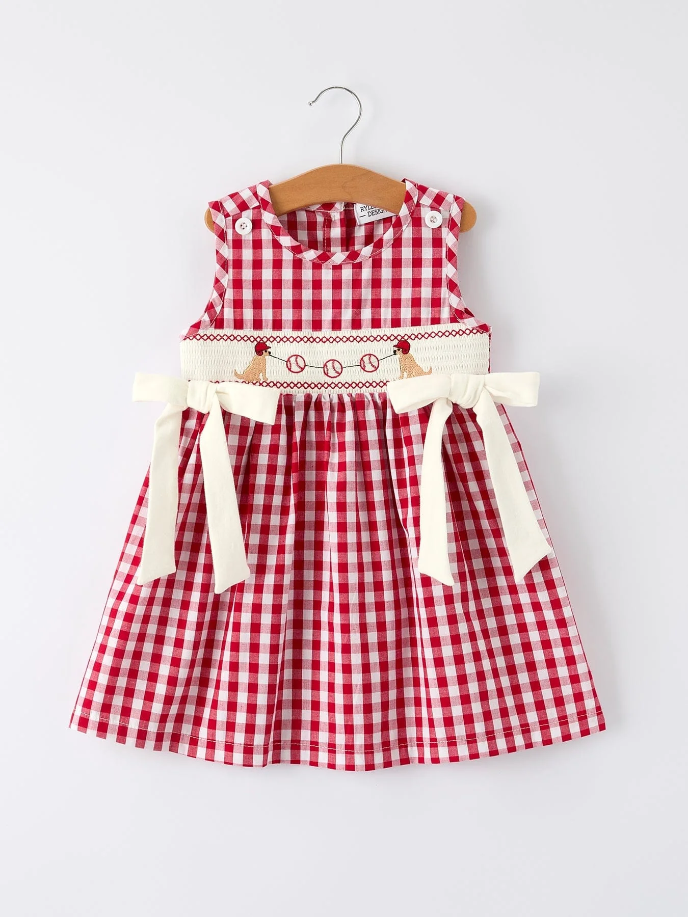 Mommy & Me Girl Dress - Dog Baseball Smocking Embroidery Outfit