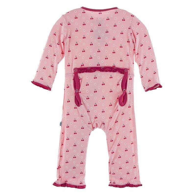 Bamboo Muffin Ruffle Coverall with Zipper - Lotus Cherries and Blossoms - Image 2