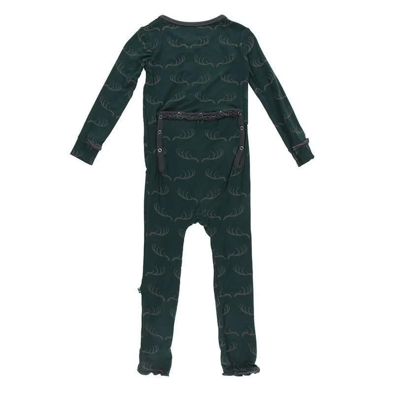 Bamboo Muffin Ruffle Coverall with Zipper - Pine Deer Rack - Image 2