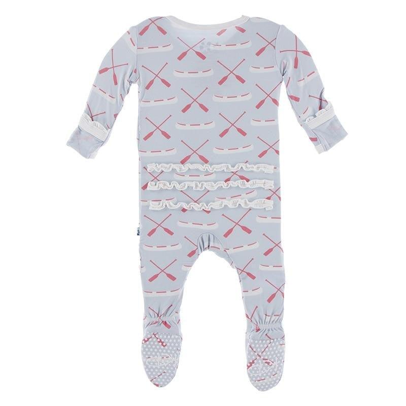 Bamboo Muffin Ruffle Footie with Zipper - Dew Paddles and Canoe - Image 2