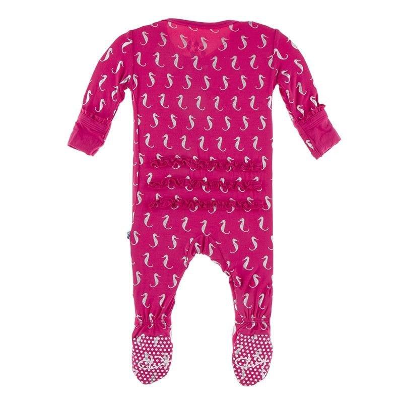 Bamboo Muffin Ruffle Footie with Zipper - Prickly Pear Mini Seahorses - Image 2
