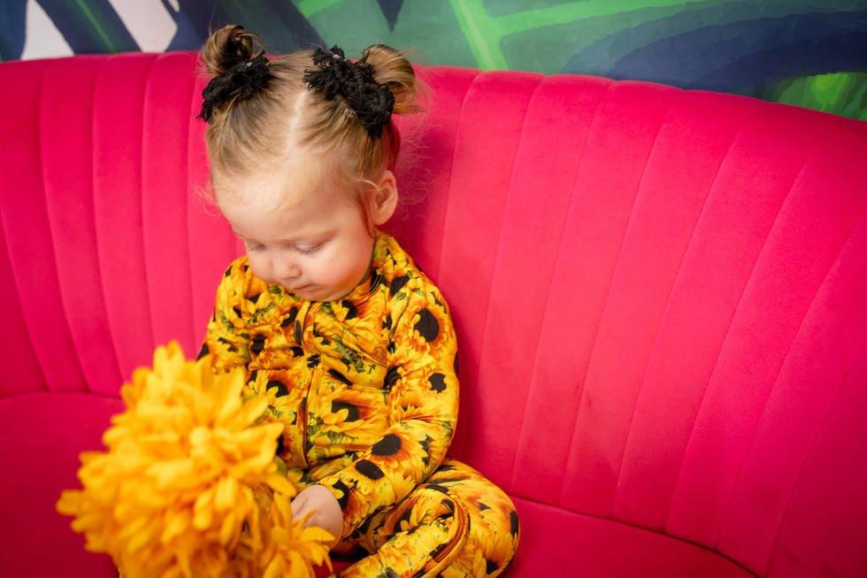 Girl's Bamboo Convertible Footie Romper - Sunflowers - Image 3