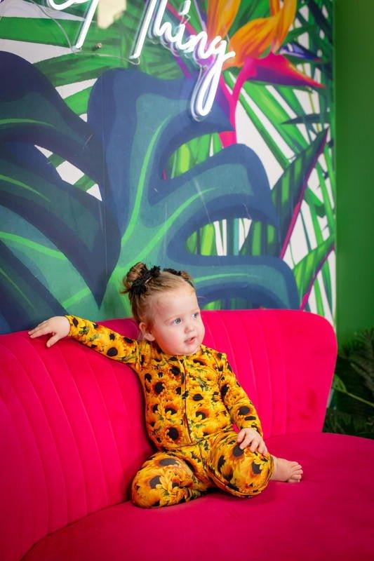 Girl's Bamboo Convertible Footie Romper - Sunflowers - Image 5