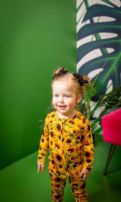 Girl's Bamboo Convertible Footie Romper - Sunflowers - Image 6