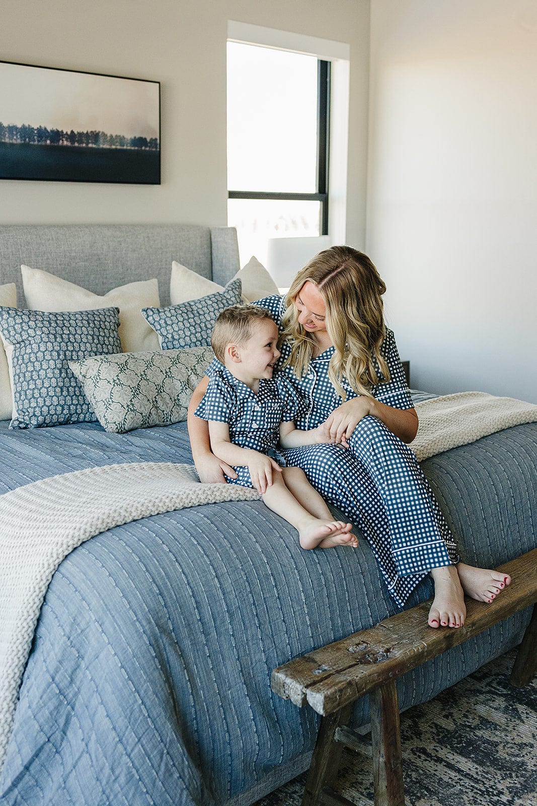Navy Gingham Short Pajama Set - Image 11