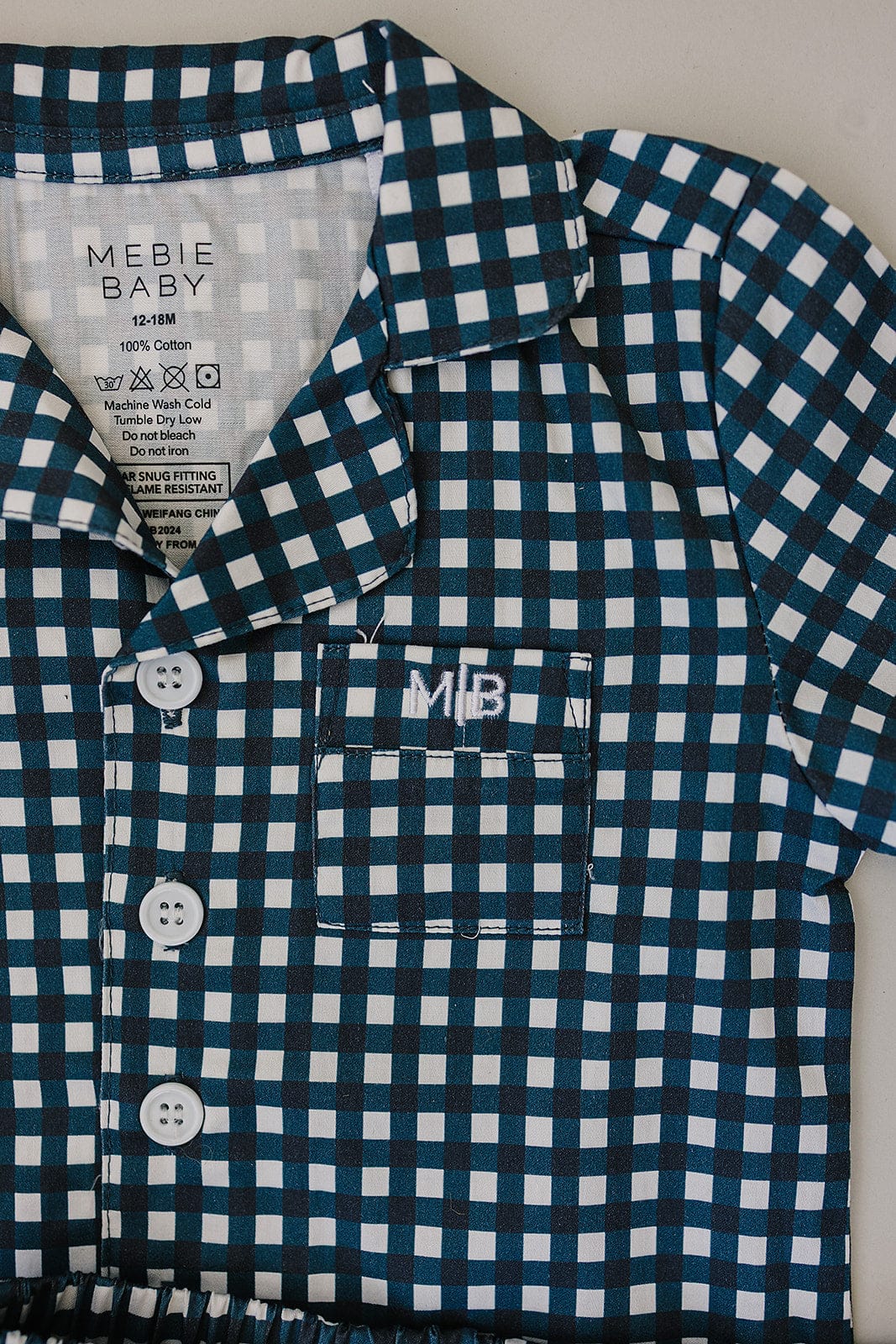 Navy Gingham Short Pajama Set - Image 12