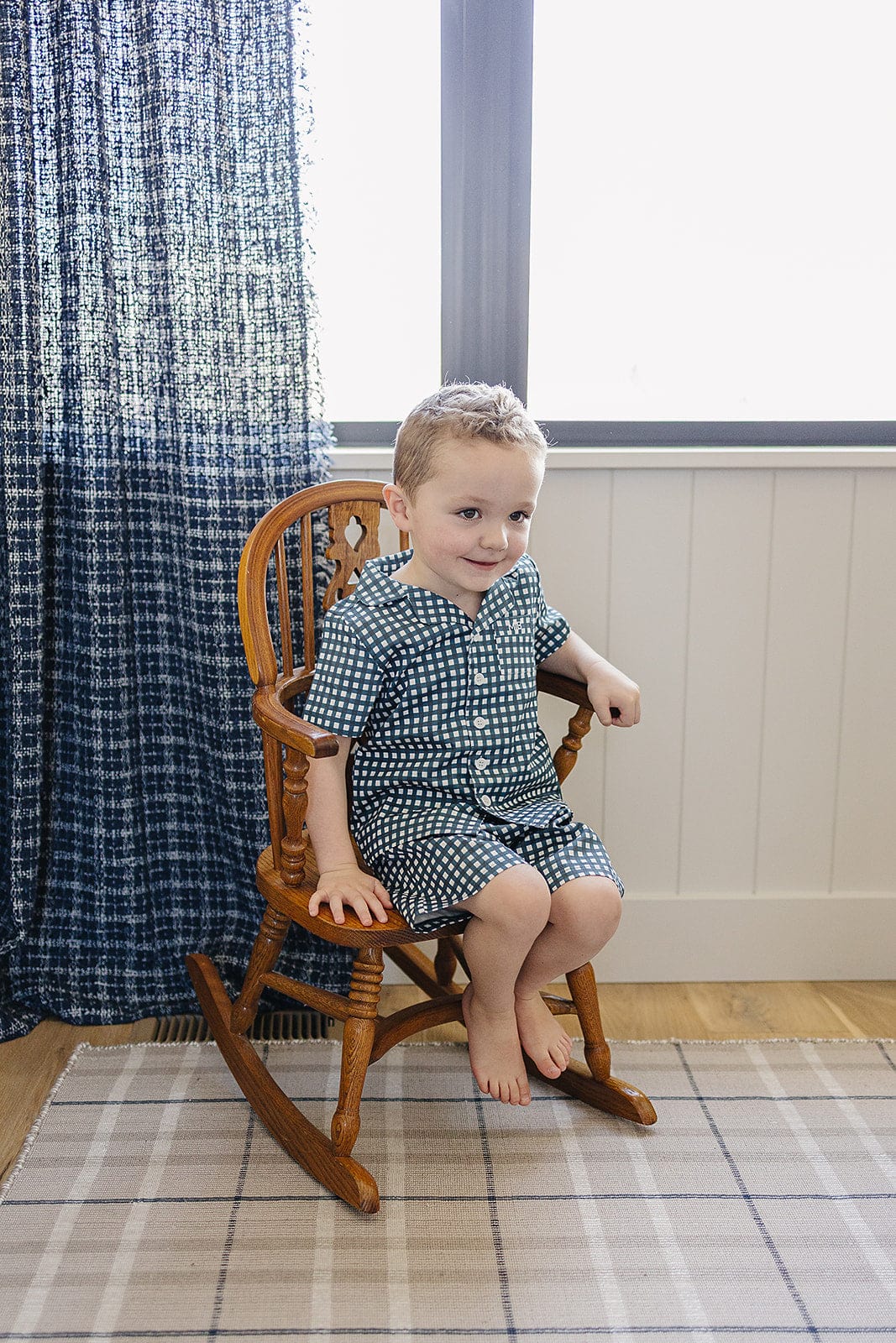 Navy Gingham Short Pajama Set - Image 2