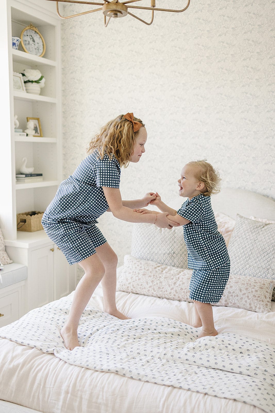 Navy Gingham Short Pajama Set - Image 4
