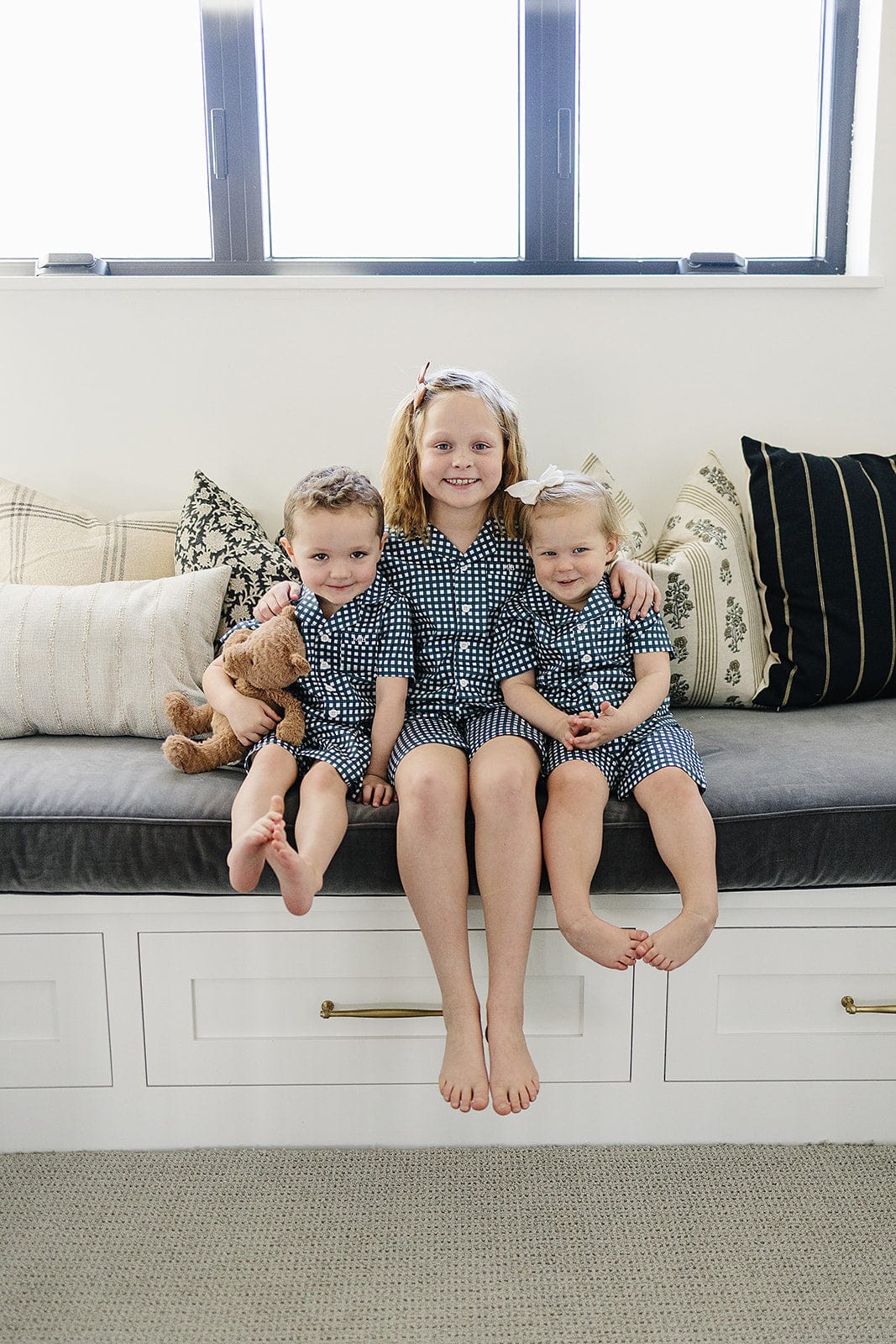 Navy Gingham Short Pajama Set - Image 5