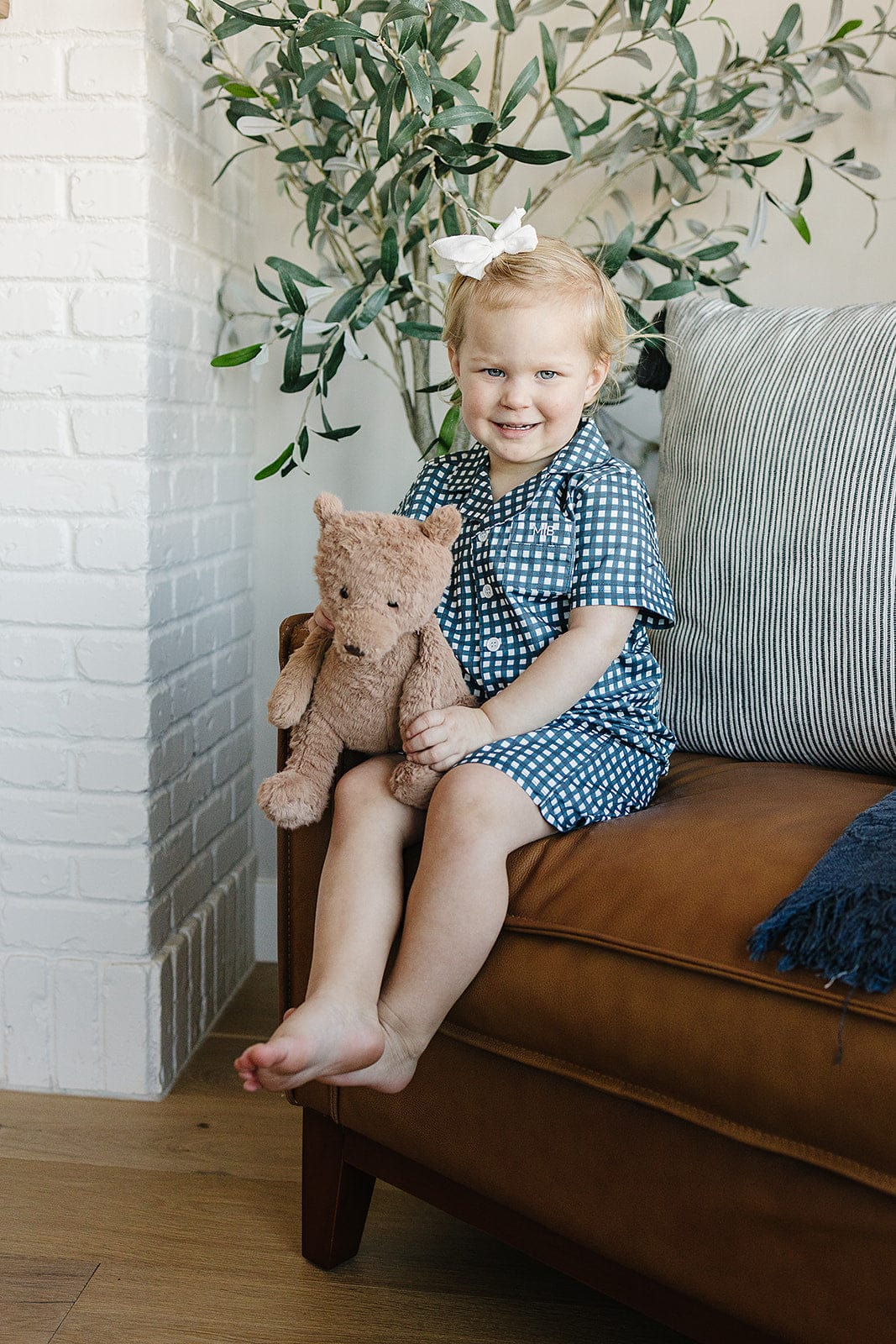 Navy Gingham Short Pajama Set - Image 6