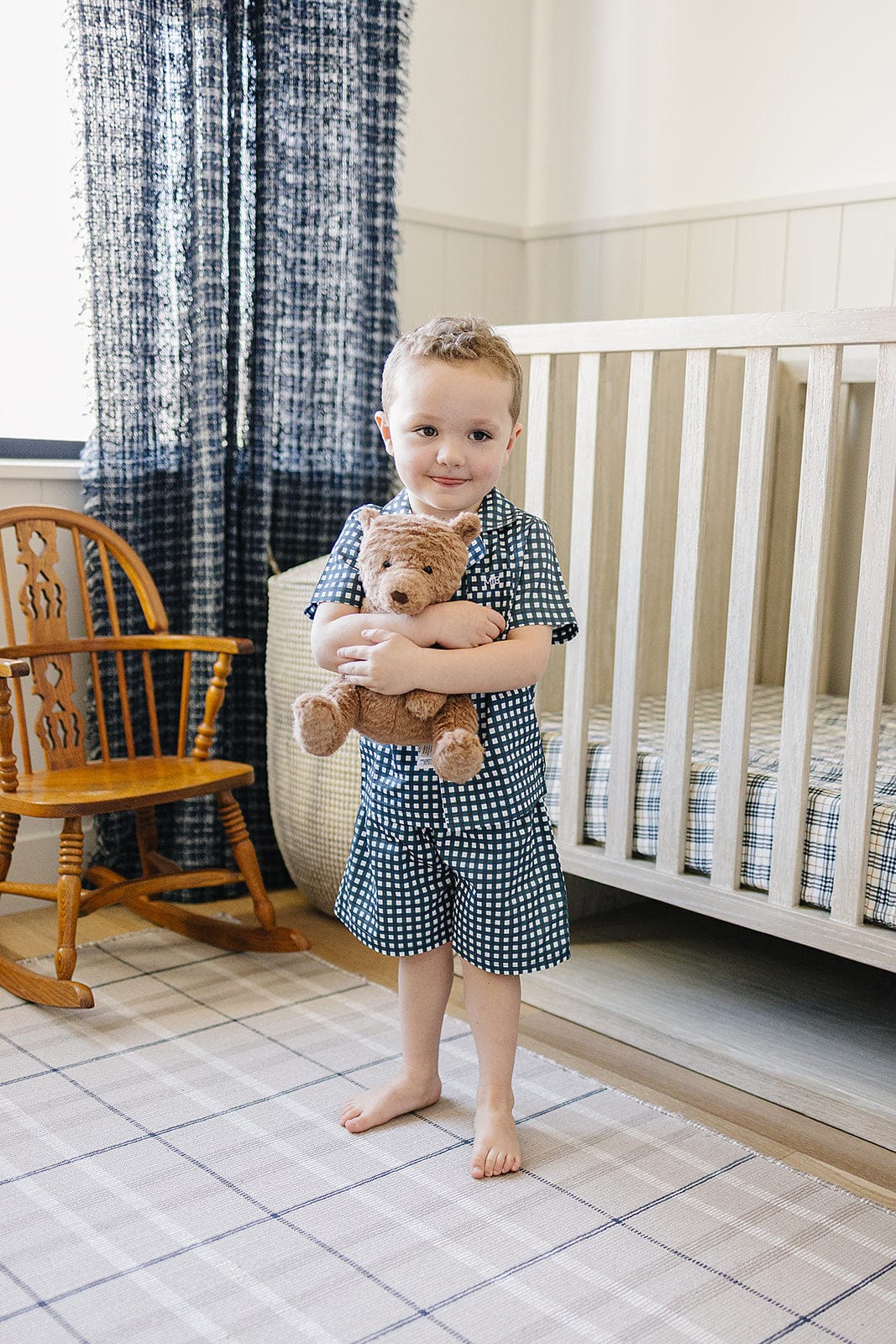 Navy Gingham Short Pajama Set - Image 7