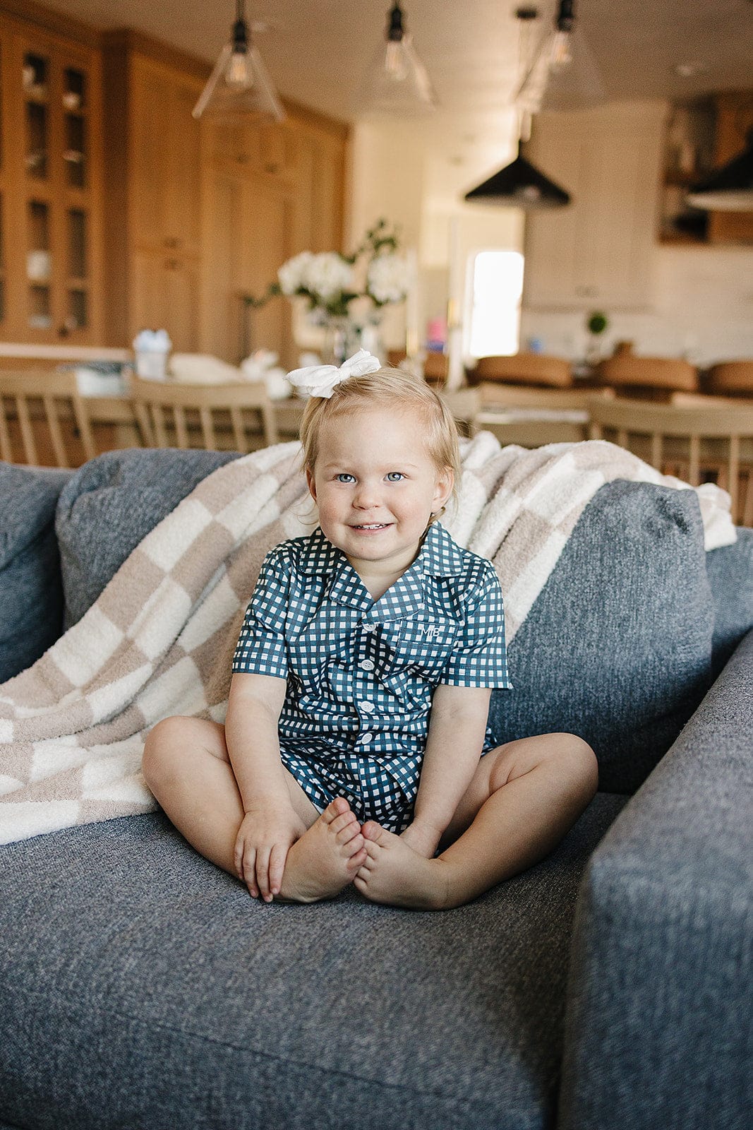 Navy Gingham Short Pajama Set - Image 8